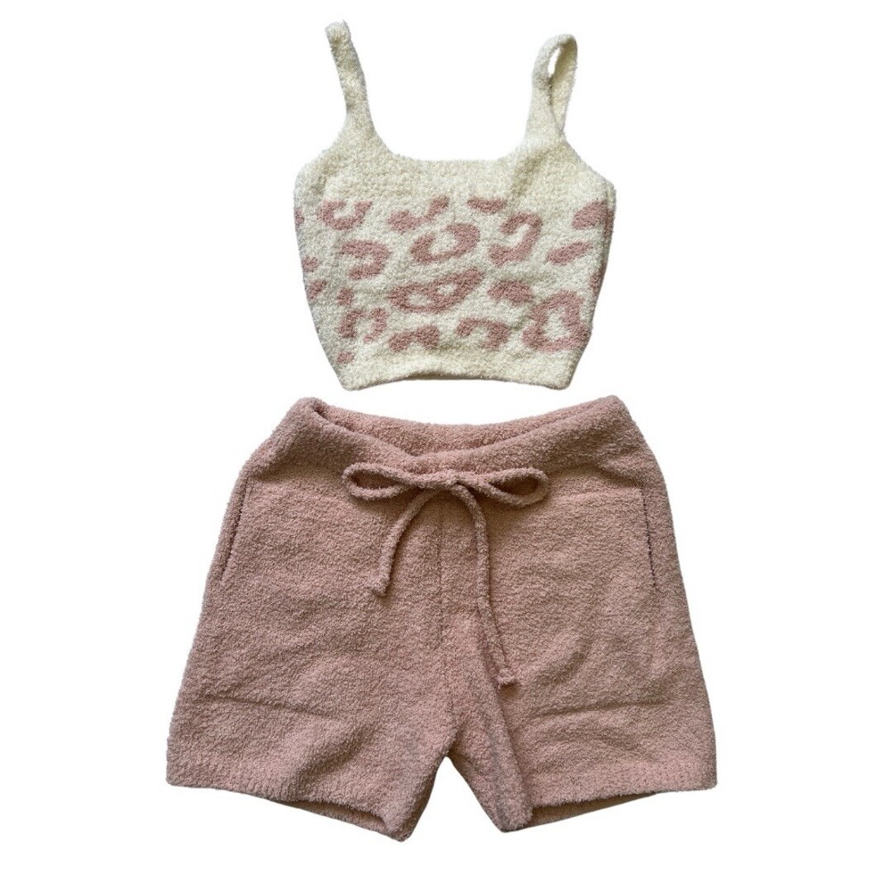 ComfyLuxe Women's Tank & Shorts Pajama Loungewear Set, Pink & Cream, Size XS/S‎